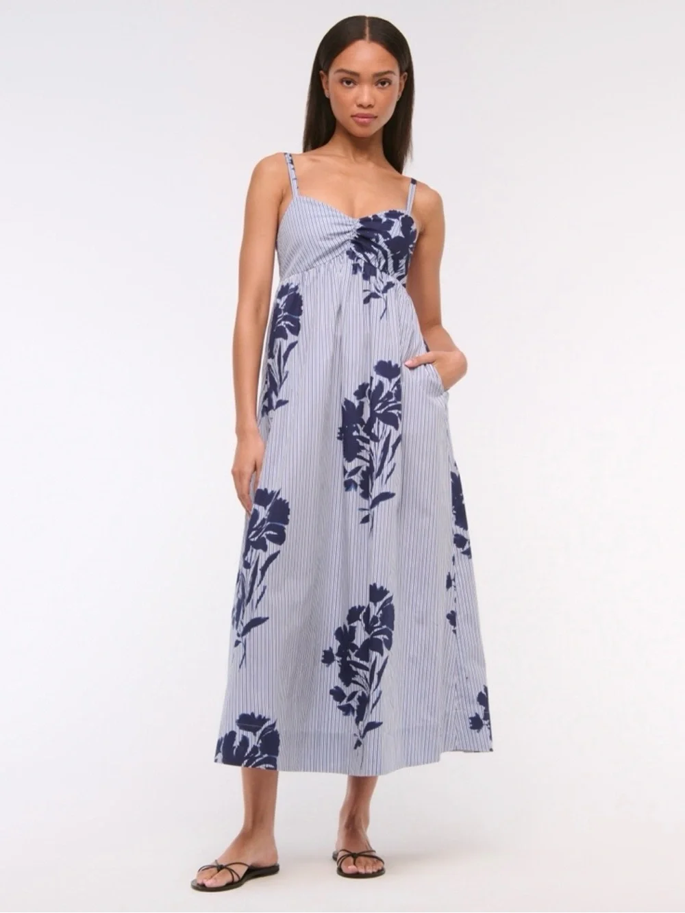 Sweetheart Babydoll Blue Floral Print Maxi Dress